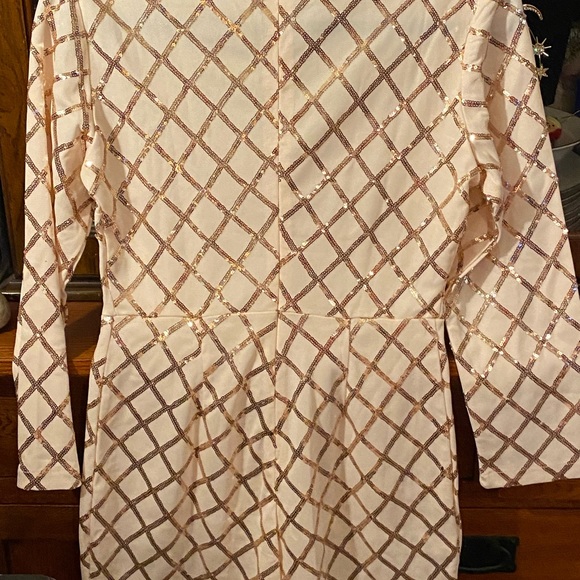 Blush and rose gold sequined long sleeved romper. - Picture 8 of 8